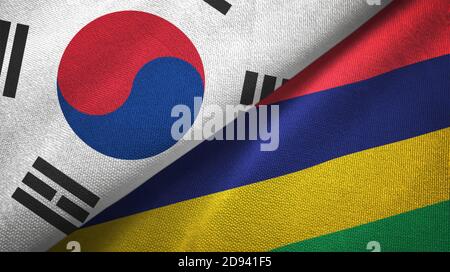 Corea del Sud e Mauritius due bandiere tessuto tessuto, tessuto Foto Stock