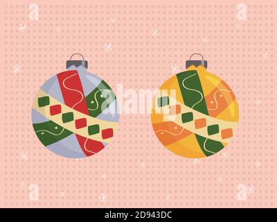 Set di palle di natale vintage. Icone colorate isolate. Illustrazione Vettoriale