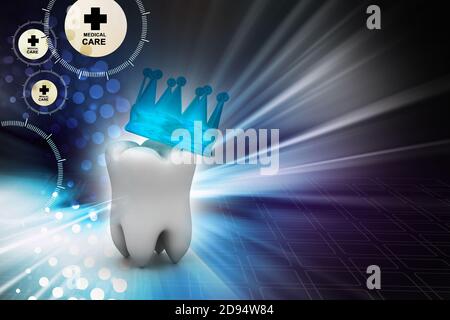 dente bianco 3d con corona d'oro sulla parte superiore Foto Stock