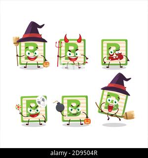 Emoticon di espressione di Halloween con carattere cartoon del blocco giocattolo B. Illustrazione Vettoriale