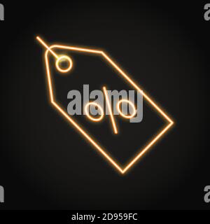 Icona del tag della percentuale di sconto nello stile della linea al neon Illustrazione Vettoriale