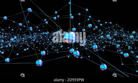 Abstract spazio poligonale bassa poli sfondo scuro con punti di collegamento e le linee. Struttura di collegamento. Il rendering 3D Foto Stock