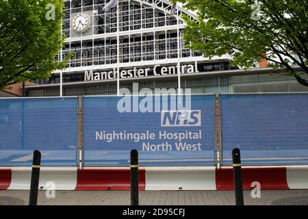 Nightingale Hospital North West per pazienti affetti da coronavirus al centro congressi Manchester Central, Manchester, Regno Unito. Foto Stock