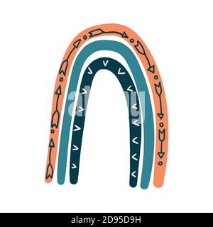 Boho arcobaleno disegnato a mano con ornamento isolato su sfondo bianco. Illustrazione vettoriale. Illustrazione Vettoriale