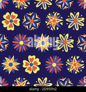 Fiori astratti motivo senza giunture. Disegno vettoriale per superficie, t-shirt, stampa, poster, icona, web, grafica. Illustrazione Vettoriale