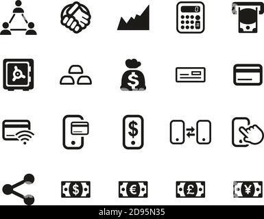 Icone di transazione di soldi nero & bianco insieme grande Illustrazione Vettoriale