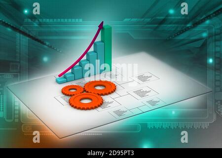 Diagramma di flusso con gli ingranaggi e il grafico Foto Stock