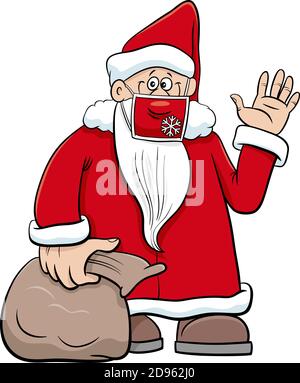 Illustrazione cartoon del personaggio felice di Babbo Natale in maschera facciale Il tempo di Natale Illustrazione Vettoriale