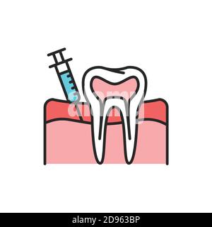 Icona della linea di colore dell'analgesia dei denti. Pittogramma per pagina web, app mobile, promo. Illustrazione Vettoriale