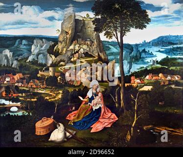 Il resto del volo per l'Egitto 1520 da Joachim PATINIR o PATENIER 1474-1524 Belgio, Fiammingo, Foto Stock