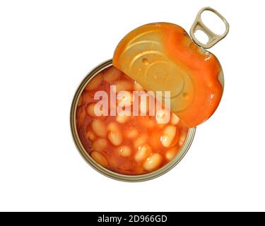 Fagioli cotti in una latta aperta Foto Stock