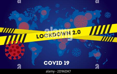 Illustrazione della diffusione del coronavirus della seconda ondata COVID-19 in tutto il mondo. Illustrazione vettoriale. Illustrazione Vettoriale