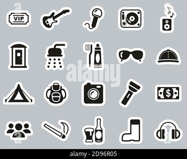 Icone Festival di Musica Nero e Bianco Sticker Set Grande Illustrazione Vettoriale
