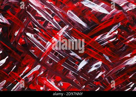Sfondo astratto espressivo con tratti rossi, bianchi e neri. Texture disegnata a mano Foto Stock
