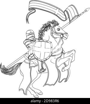 Cavaliere Joust medievale di St George a cavallo Illustrazione Vettoriale