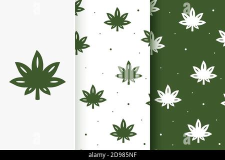 Set di modelli senza giunture di cannabis in stile piatto Illustrazione Vettoriale