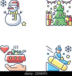 Set di icone a colori RGB per l'intrattenimento natalizio Illustrazione Vettoriale