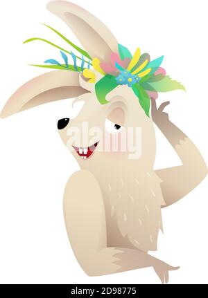 Divertente coniglio allegro o coniglio sorridente animale bambino Illustrazione Vettoriale