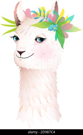 Bella Llama Romantica o Alpaca sorridente animale Illustrazione Vettoriale