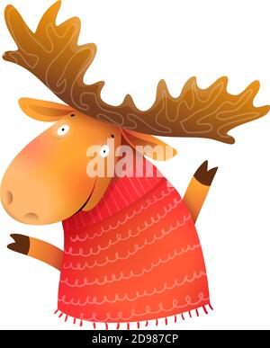 Biglietto d'auguri invernale Moose o Elk con pullover Illustrazione Vettoriale