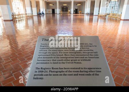 Ellis Island National Monument (U.S. National Park Service), The Registry Room o Great Hall, New York Foto Stock