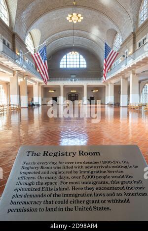 Ellis Island National Monument (U.S. National Park Service), The Registry Room o Great Hall, New York Foto Stock