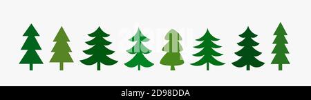 Collezione di icone di alberi di Natale verdi. Bordo dell'illustrazione vettoriale. Illustrazione Vettoriale