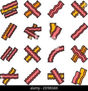 Set di icone bacon. Contorno insieme di icone vettore bacon linea sottile colore piatto su bianco Illustrazione Vettoriale