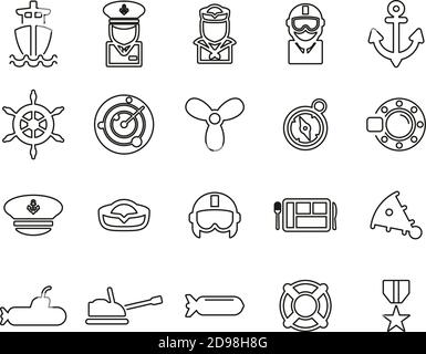 Icone blu scuro Set di linee sottili Bianco e nero Grande Illustrazione Vettoriale