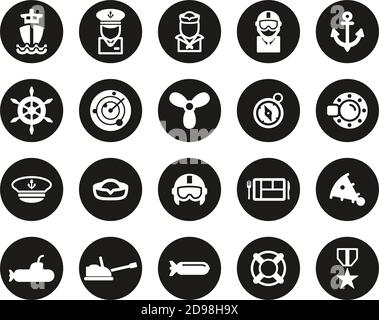 Blu icone blu scuro su Black Flat Design cerchio Set Grande Illustrazione Vettoriale