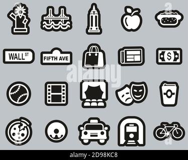 New York City & Culture Icons White on Black Stickker Imposta grande Illustrazione Vettoriale