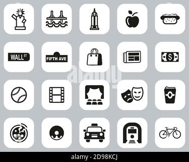 New York City & Culture Icons Black & White Flat Set di design grande Illustrazione Vettoriale