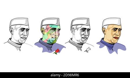 L'awaharlal Nehru era un attivista indiano dell'indipendenza e, successivamente, il primo primo primo ministro dell'India, nonché una figura centrale dei politi indiani Illustrazione Vettoriale