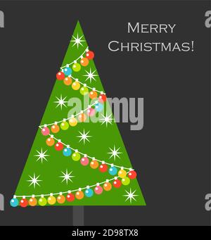 Albero di Natale decorato con luci colorate. Illustrazione vettoriale Illustrazione Vettoriale