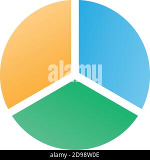 Grafico a torta a colori nitido da 3 pezzi immagine vettoriale isolata per una facile modifica. Illustrazione Vettoriale