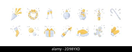 Icone di concetto vettoriale di nuovo anno e natale. Illustrazione Vettoriale