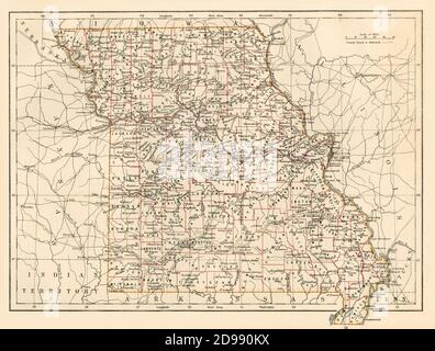 Mappa del Missouri, 1870. Litografia a colori Foto Stock