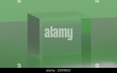 cubo trasparente su sfondo verde astratto, rendering 3d Foto Stock