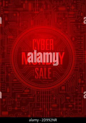 Banner rosso verticale per la vendita del Cyber monday. Illustrazione vettoriale Illustrazione Vettoriale