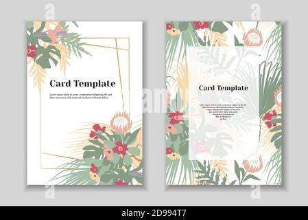 Set di 2 modelli di carta boho greting, colori pastello tenui, sfondo bianco. Illustrazione Vettoriale