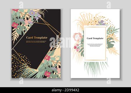 Set di 2 modelli di carta boho greting, colori pastello tenui, sfondo bianco. Illustrazione Vettoriale