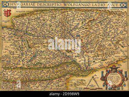 Antica mappa dell'Ungheria di Abraham Ortelius, circa 1570 Foto Stock