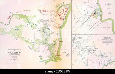 Mappe del campo di battaglia e assedio di Yorktown nel 1862 da Atlas per accompagnare i record ufficiali dell'Unione e degli eserciti confederati, 1861 - 1865 Foto Stock