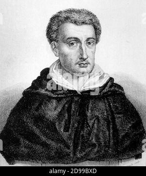 TOMMASO CAMPANELLA ( stilo di Calabria , Italia 1568 - Parigi , Francia 1639 ) filosofo italiano , autore del libro ' la Città del Sole '- LETTERATURA - LETTERATURA - FILOSOPO - FILOSOFIA - FILOSOFIA - ritratto - incisione - illustrazione - illustrazione -- -- Archivio GBB Foto Stock