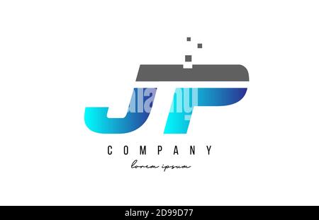 Combinazione di logo lettera alfabetica JP J P in blu e grigio. Design creativo delle icone per le aziende Illustrazione Vettoriale