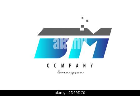 Combinazione di logo lettera alfabetica BM B M in blu e grigio. Design creativo delle icone per le aziende Illustrazione Vettoriale