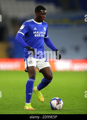 Lo Sheyi Ojo della città di Cardiff durante la partita del campionato Sky Bet al Cardiff City Stadium. Foto Stock