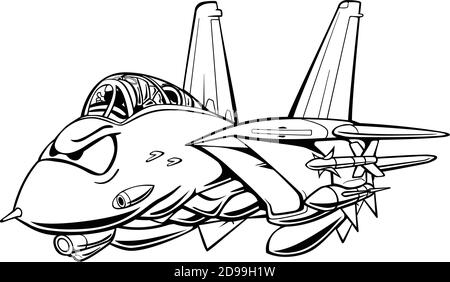 Classic Fighter Jet Aircraft Cartoon Vector Illustration Illustrazione Vettoriale