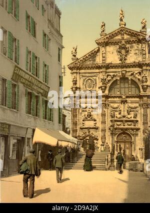 1895 ca. , VENEZIA , ITALIA : LA CHIESA DI SAN MOISE' ( Chiesa di San Moise' ). Photocrom print colors a cura di Detroit Publishing Co. - VENEZIA - VENETO - ITALIA - FOTO STORICHE - STORIA - GEOGRAFIA - GEOGRAFIA - ARCHITETTURA - ARCHITETTURA - - campo - ARTE - Via - calle - vicino - Stabilimento fotografico Giovanni Contarini --- Archivio GBB Foto Stock