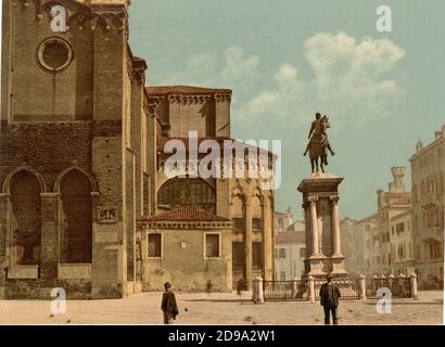 1895 ca. , VENEZIA , ITALIA : Chiesa Santi Giovanni e Paolo e statua di Bartolomeo Colleoni di Verrocchio . Photocrom print colors a cura di Detroit Publishing Co. - VENEZIA - VENETO - ITALIA - FOTO STORICHE - STORIA - GEOGRAFIA - GEOGRAFIA - ARCHITETTURA - ARCHITETTURA - - ARTE - ARTE - statua equestre - statua - CHIESA ---- Archivio GBB Foto Stock